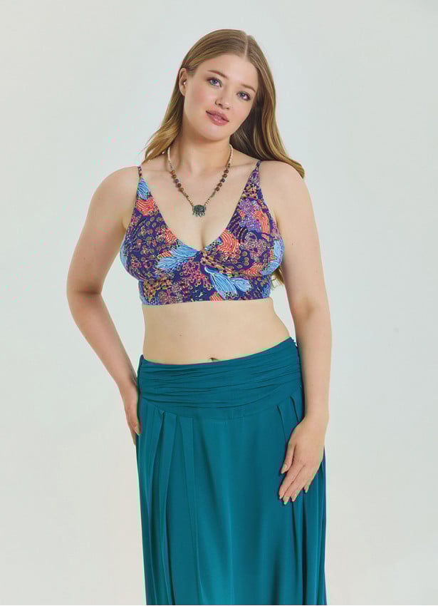 Lace Up Open Back Adjustable Blue Plus Size Blouse 4659